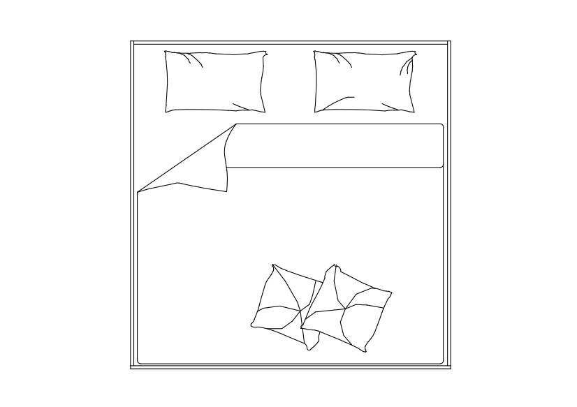 Free Double Bed top view CAD Block – DWG, DXF, PDF Format