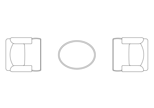 Free Armchairs & table set-up top view CAD Block – DWG, DXF, PDF Format