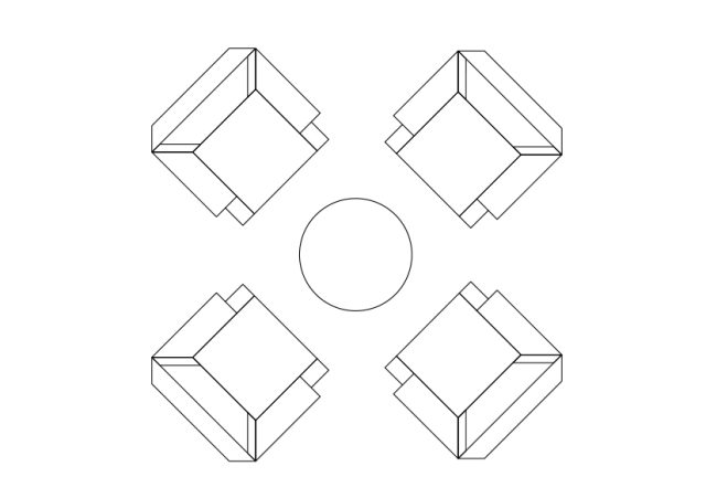 Free Armchairs & table set-up top view CAD Block – DWG, DXF, PDF Format