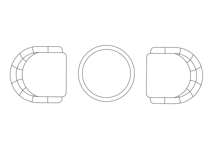 Free Armchairs & table set-up top view CAD Block – DWG, DXF, PDF Format