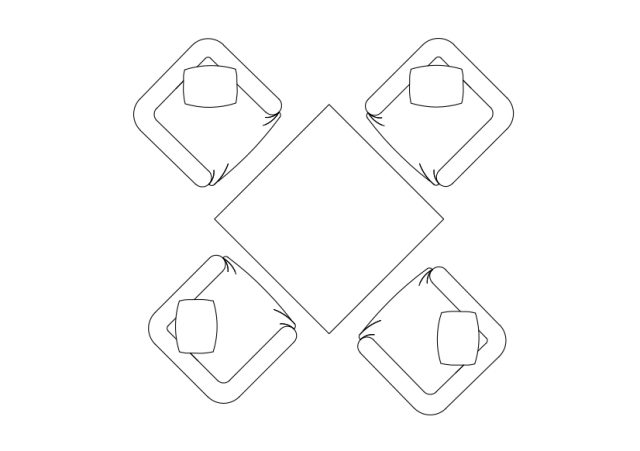 Free Armchairs & table set-up top view CAD Block – DWG, DXF, PDF Format