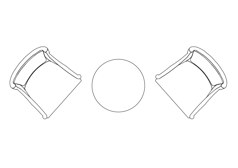Free Armchairs & table set-up top view CAD Block – DWG, DXF, PDF Format