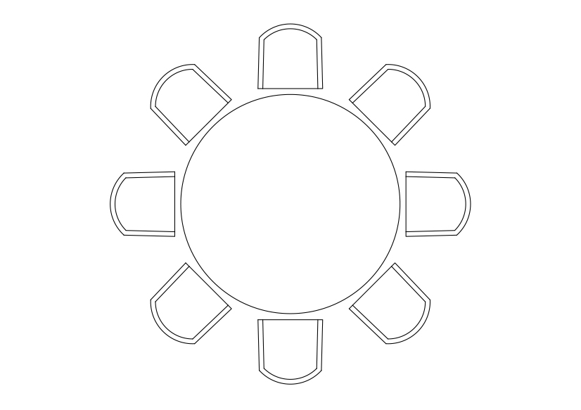 Free Chairs & Dining table set-up top view CAD Block – DWG, DXF, PDF Format