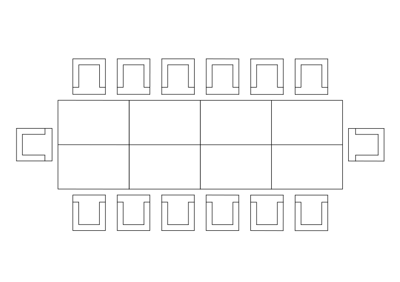 Free Chairs & Meeting table set-up top view CAD Block – DWG, DXF, PDF Format