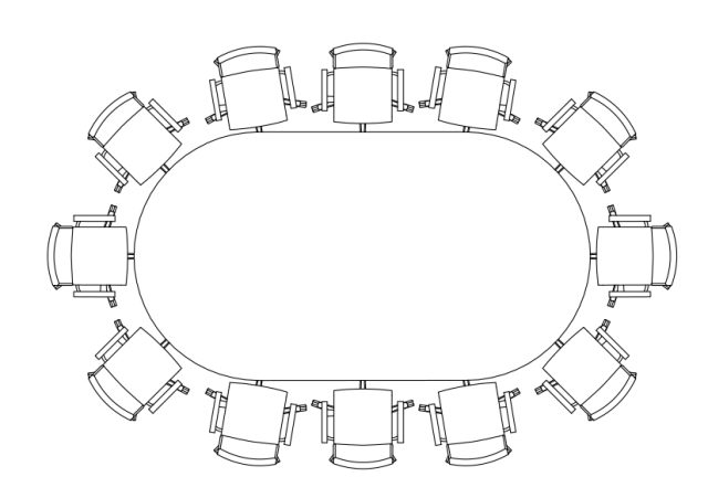 Free Chairs & Meeting table set-up top view CAD Block – DWG, DXF, PDF Format