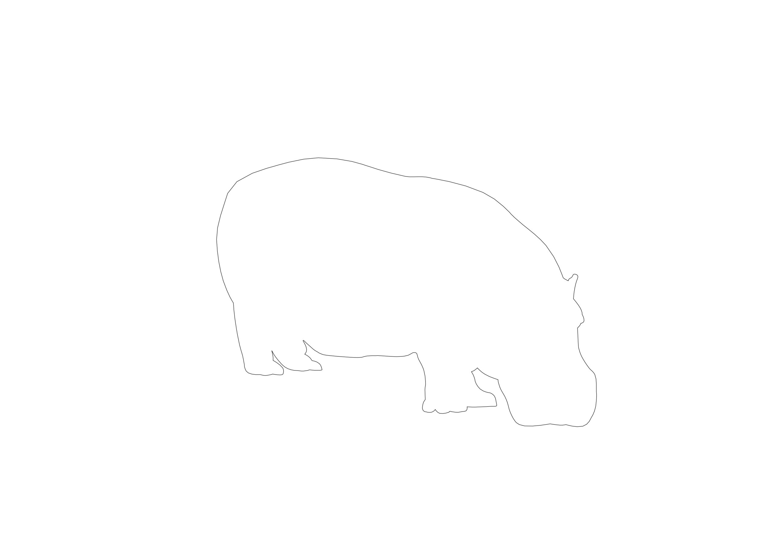 Free Standing Hippopotamus Silhouette CAD Block