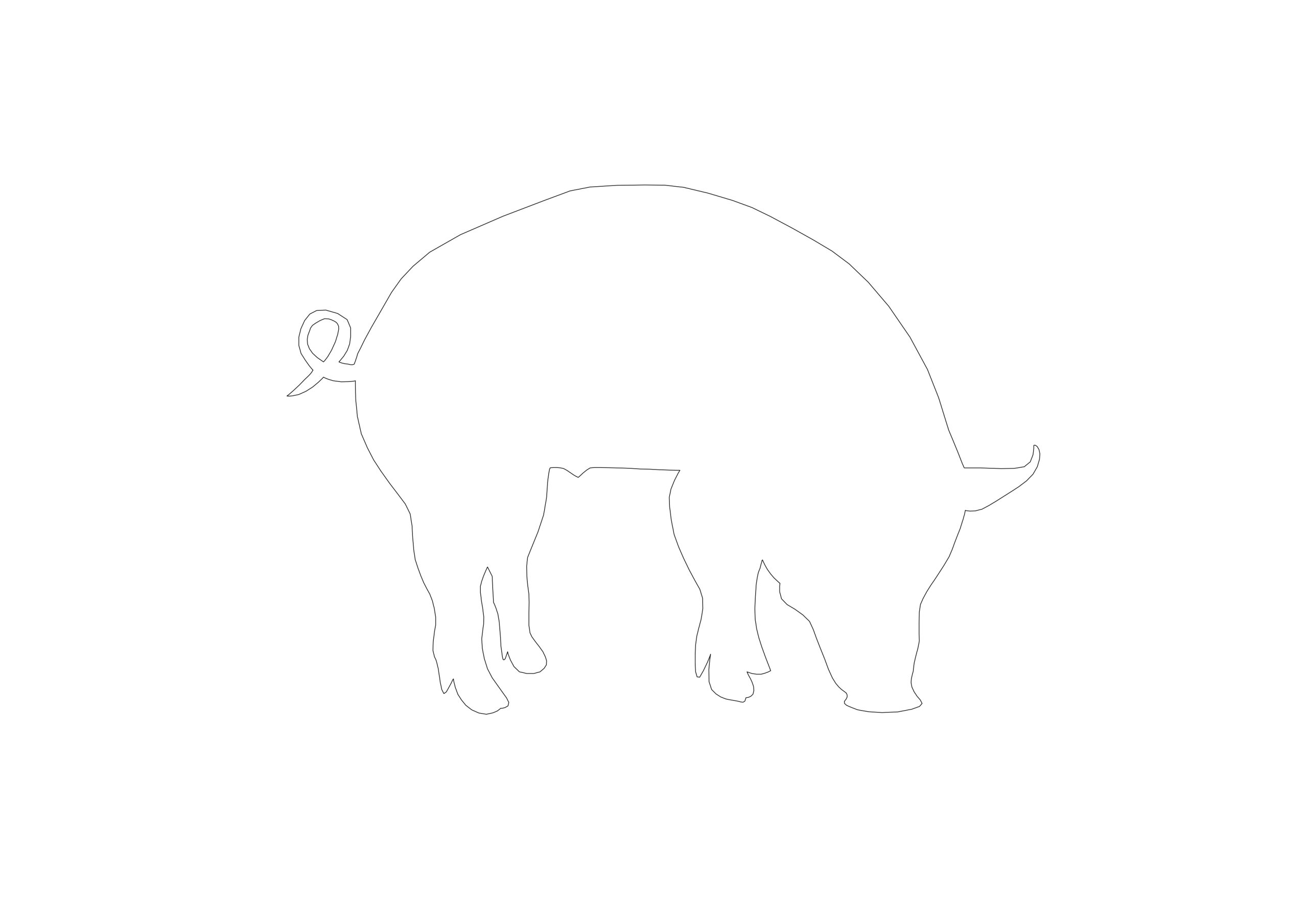 Free Curved Pig Silhouette CAD Block
