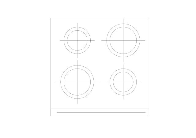 Free 4-Burner Oven Top View CAD Block – Plan View