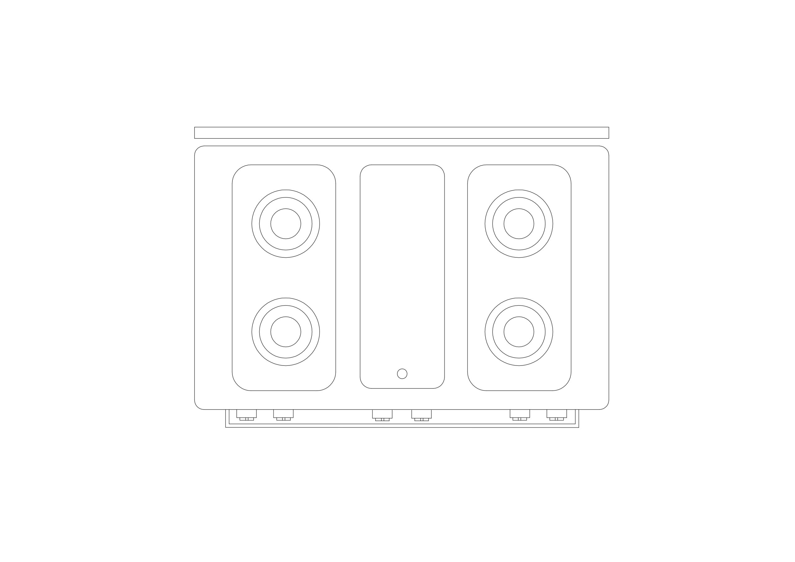 Free Linear 4-Burner Cooktop CAD Block – Top View