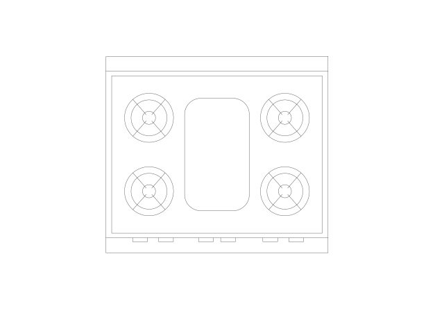Free Compact 4-Burner Cooktop CAD Block – Top View