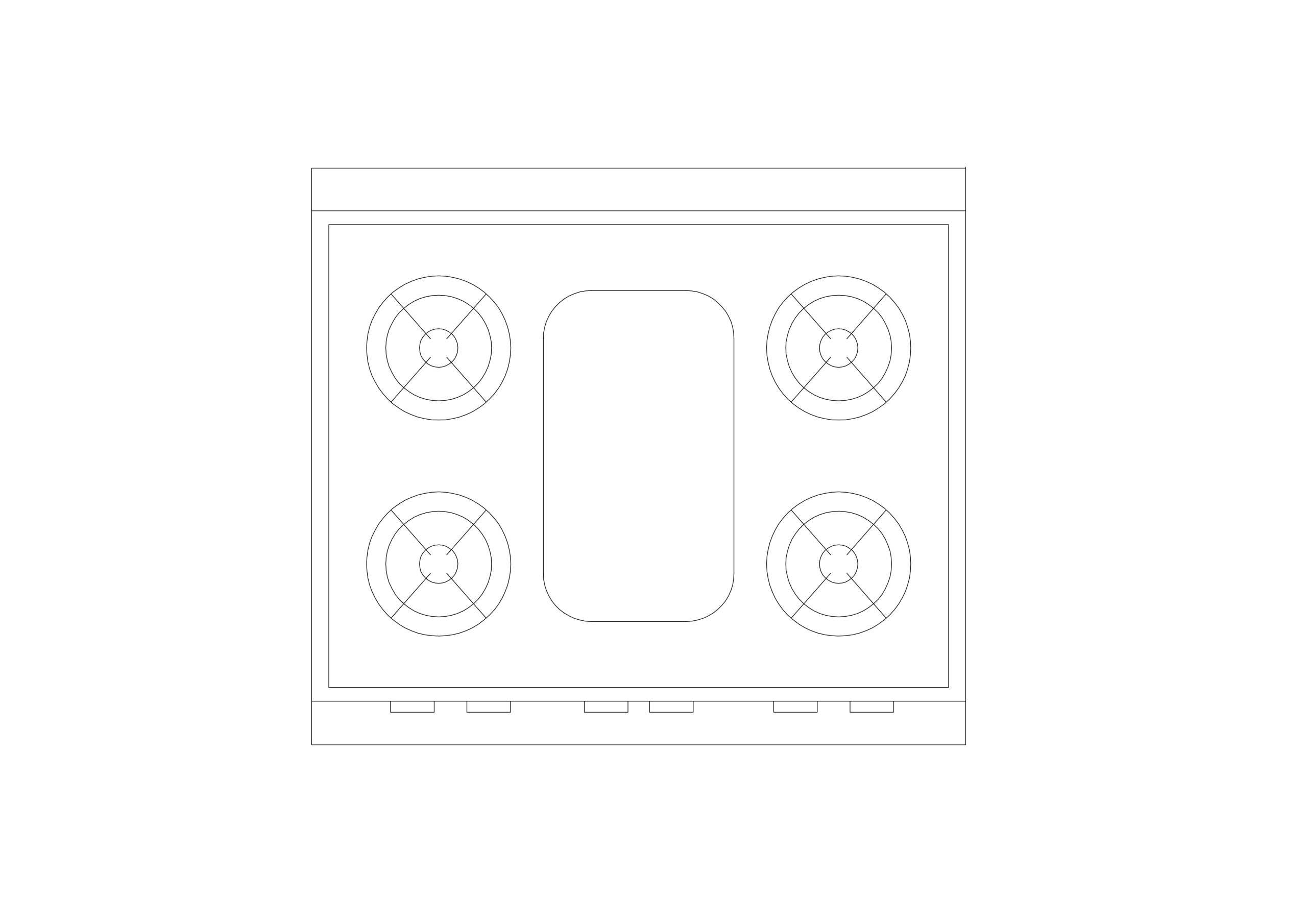Free Compact 4-Burner Cooktop CAD Block – Top View