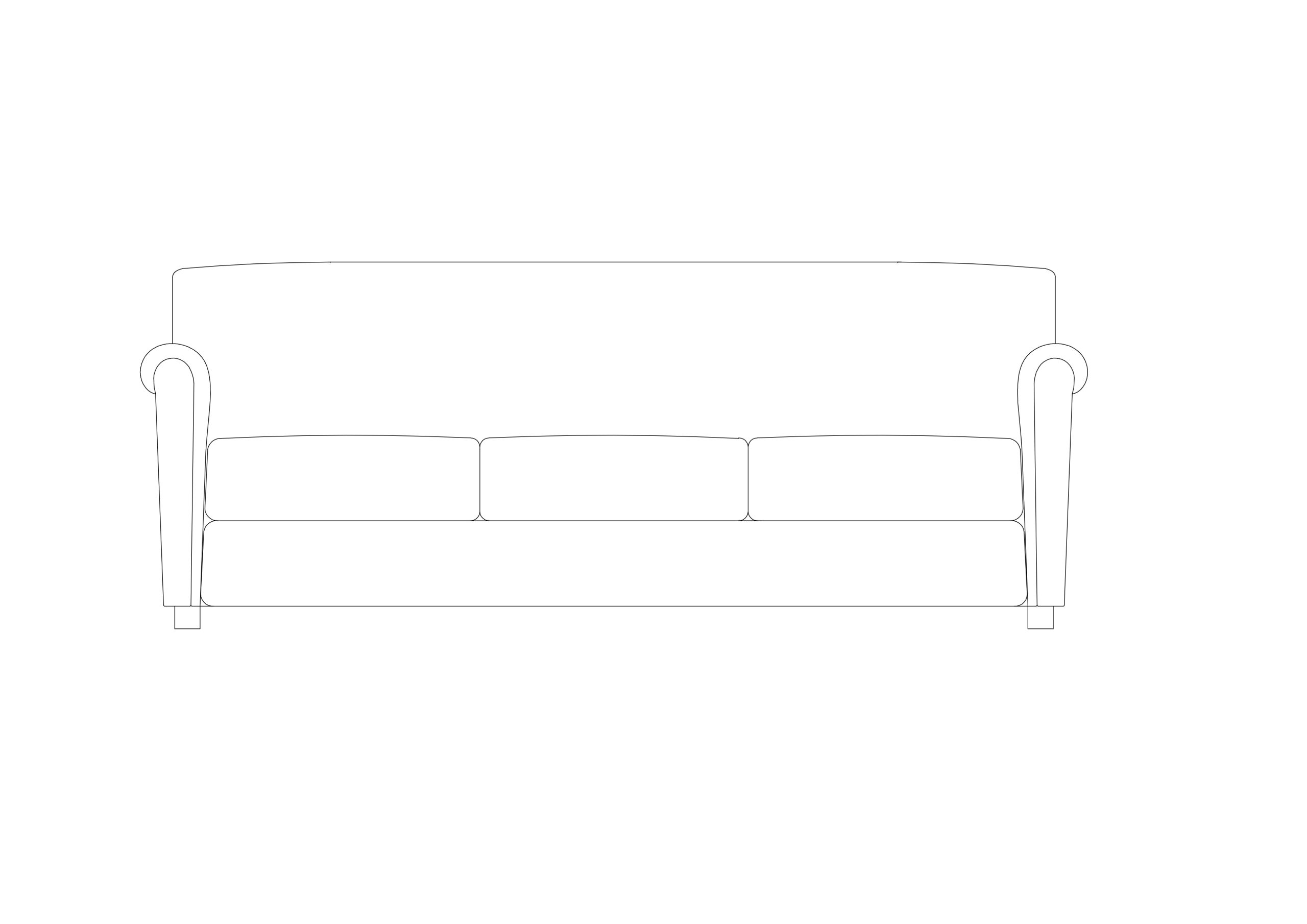 Free Modern 3-Seater Sofa Elevation CAD Block