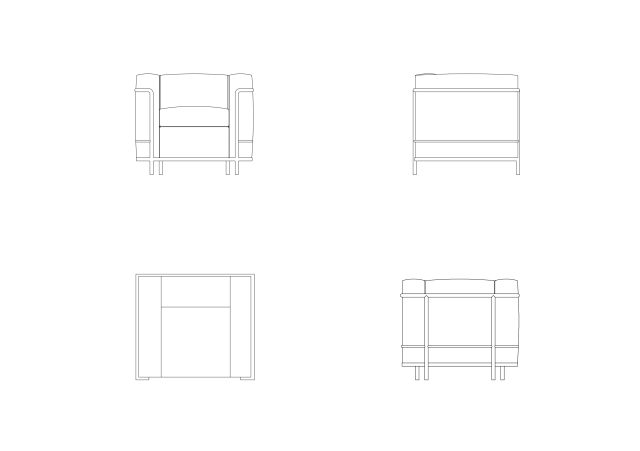 Free LC2 Armchair by Le Corbusier CAD Block – Elevations & Top View