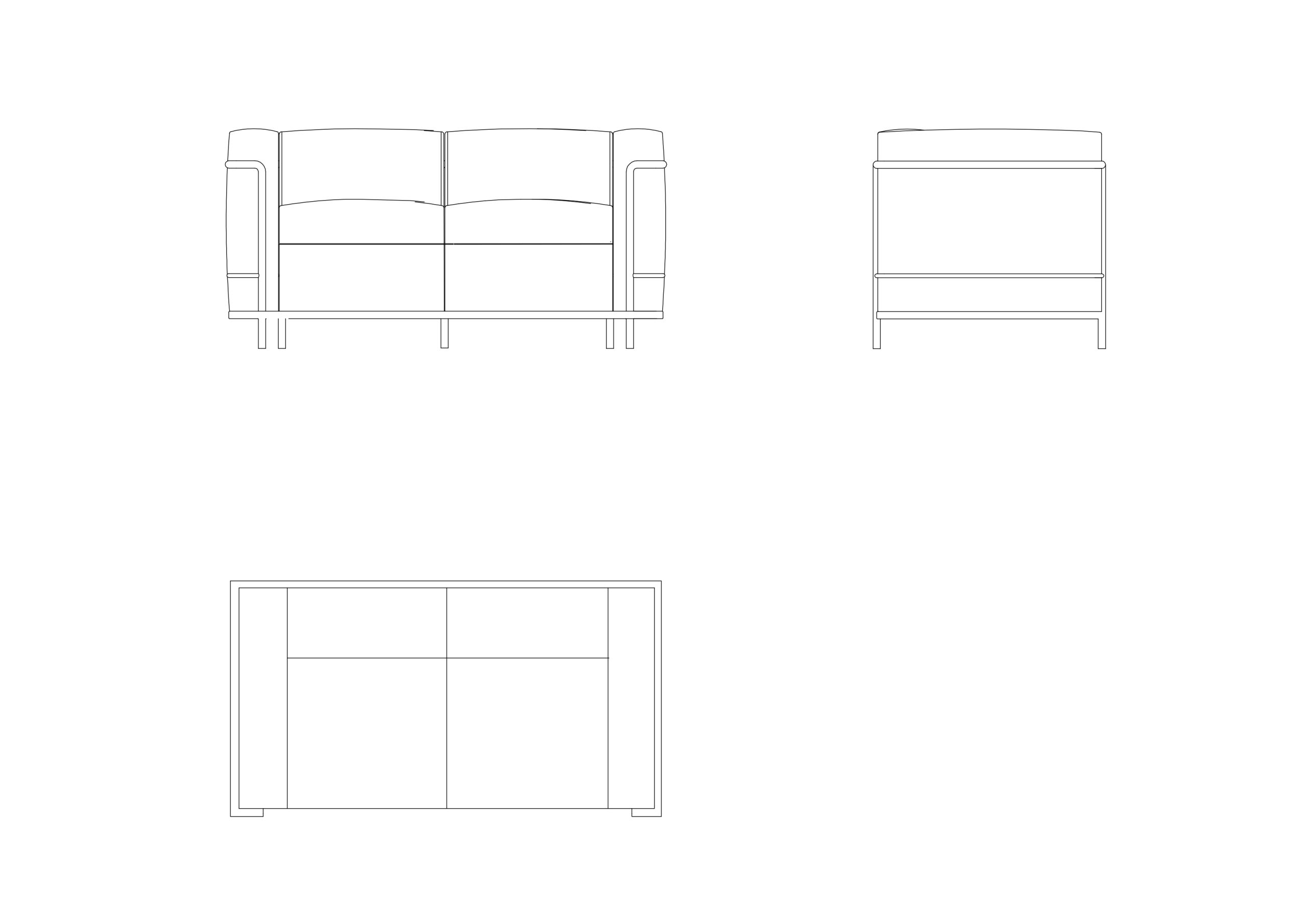 Free LC2 Sofa by Le Corbusier CAD Block – 2-Seater