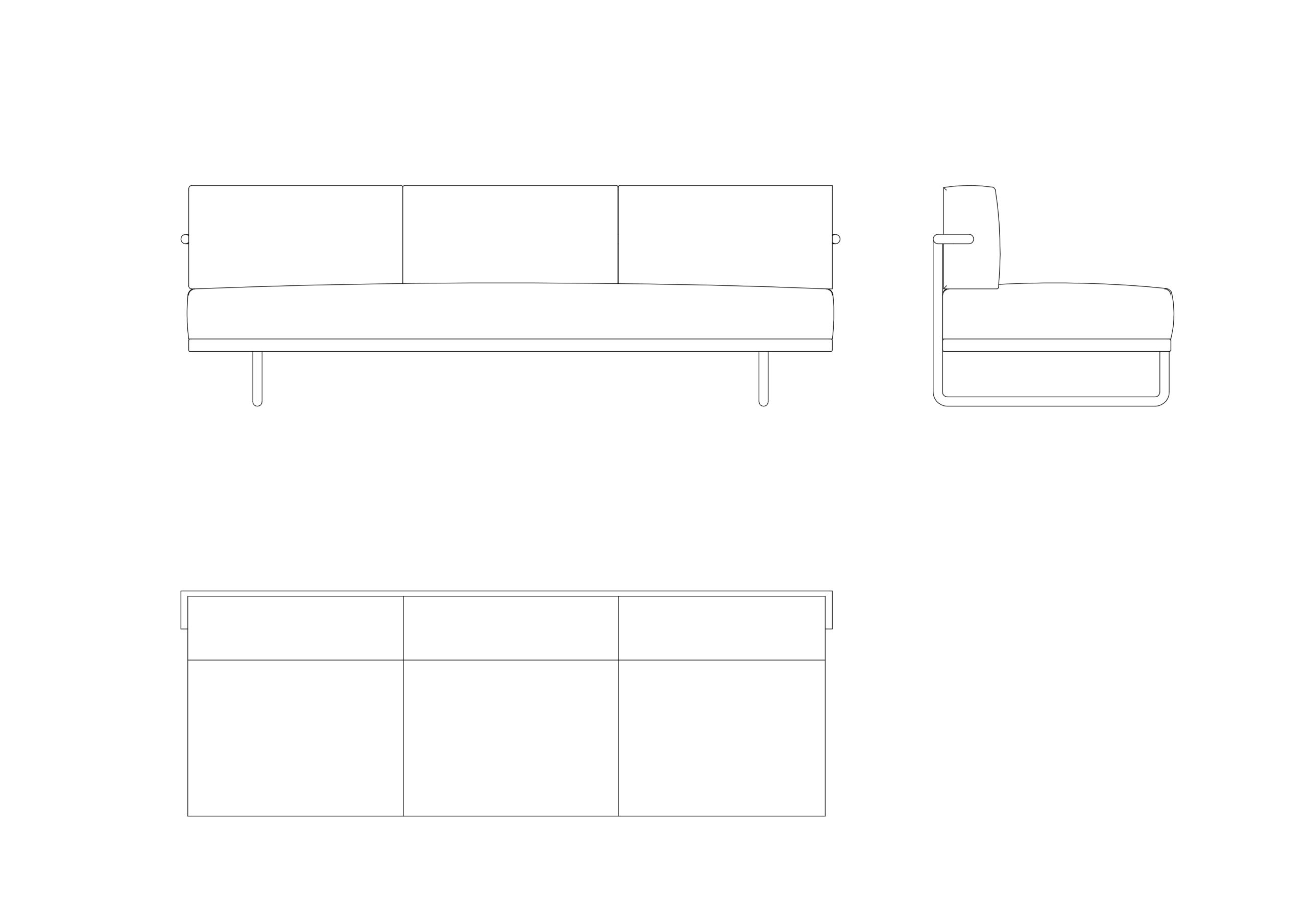 Free LC5 Sofa by Le Corbusier CAD Block – 3-Seat Elevation