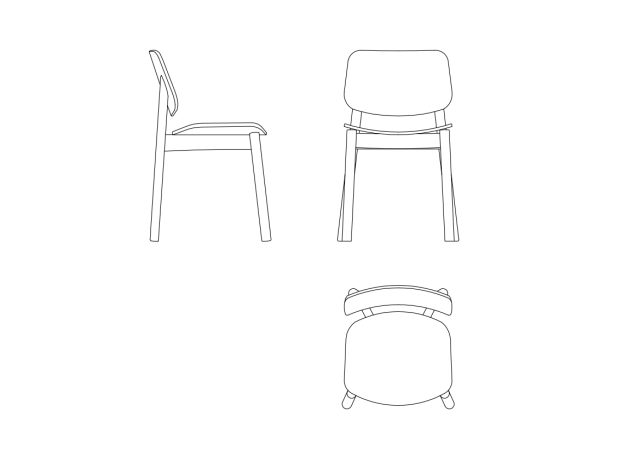 Simple Wooden Chair in Multiple Views
