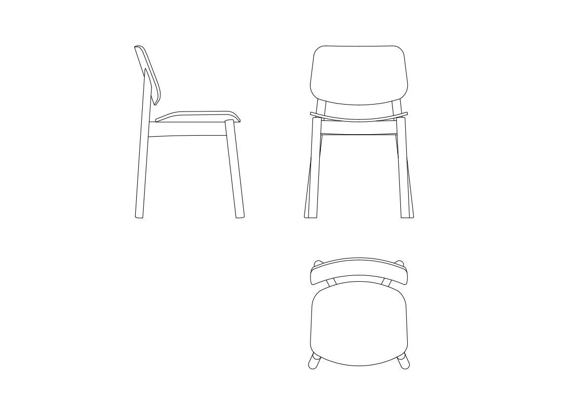 Simple Wooden Chair in Multiple Views