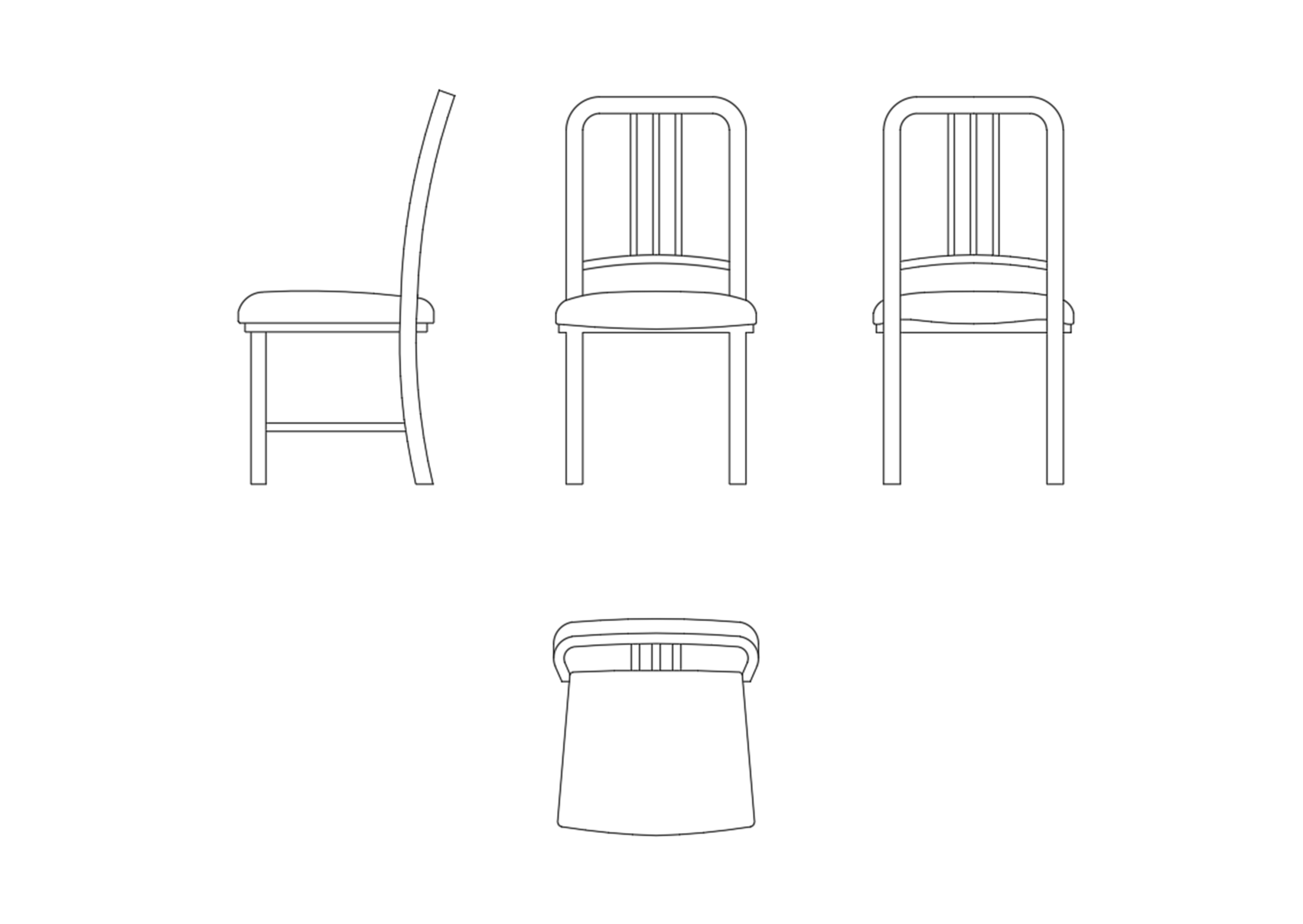 Simple Dining Chair CAD Block in Multiple Views