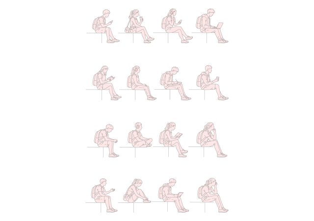 FREE Young people sitting on Summer-Spring day CAD BLOCK elevation DWG, DXF, PDF, PNG