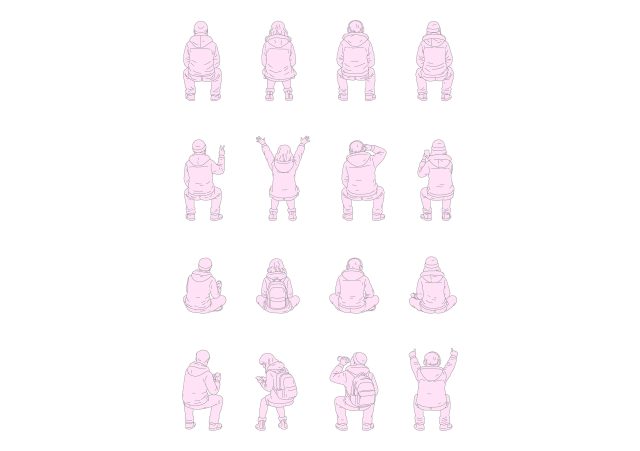 FREE Young people sitting on Winter-Autumn day, back view, elevation DWG, DXF, PDF, PNG