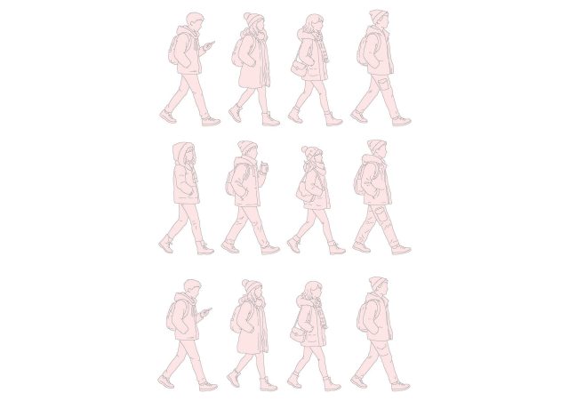 FREE Young people walking on Winter-Autumn day CAD BLOCK, elevation DWG, DXF, PDF, PNG