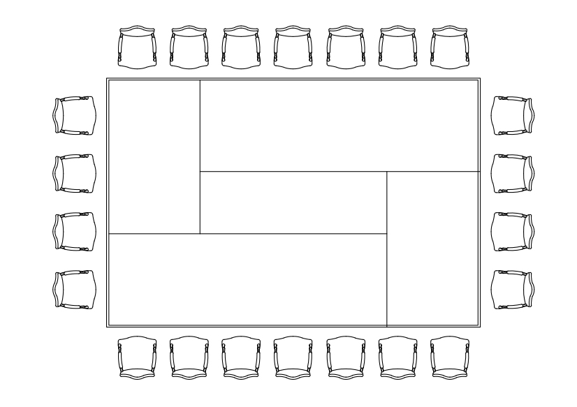 Free Chairs & Meeting table set-up top view CAD Block – DWG, DXF, PDF Format