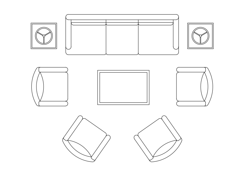 Free Living room set-up top view CAD Block – DWG, DXF, PDF Format