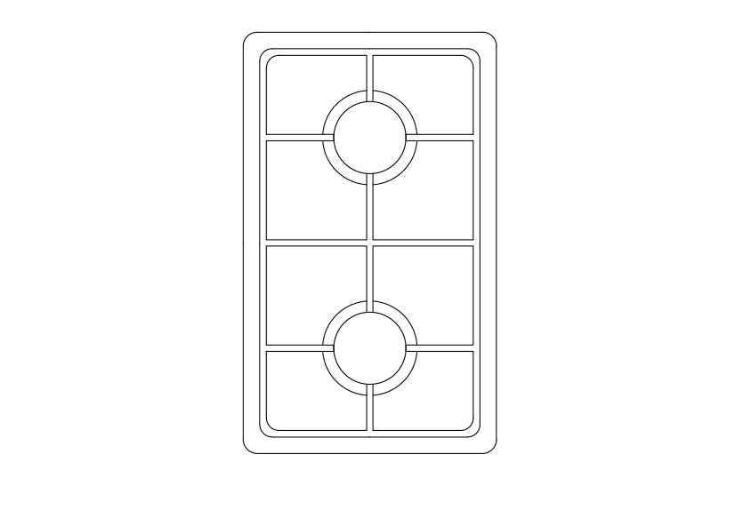 Free Double Hob Top View CAD Block – DWG, DXF, PDF Format