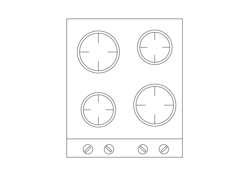 Free Multiple Hob Top View CAD Block – DWG, DXF, PDF Format