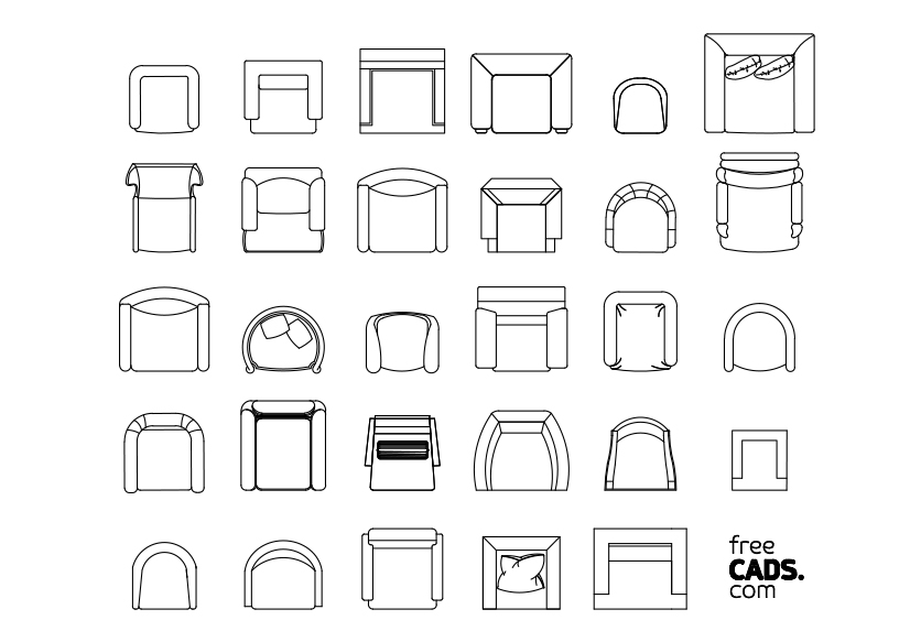 Free Armchairs Bundle CAD Blocks – DWG, DXF, PDF Format