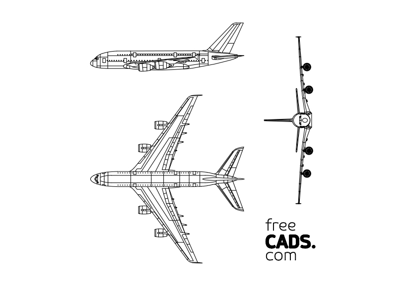 Free Airplane Airbus A380 Bundle CAD Blocks – DWG, DXF, PDF Format
