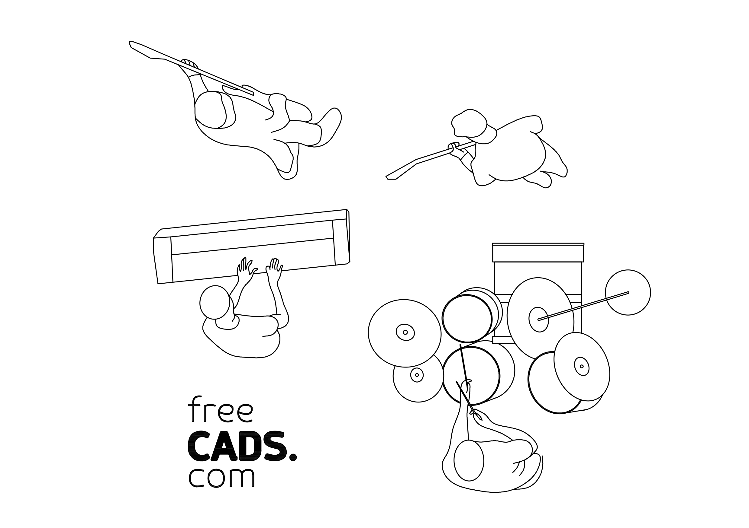 Free Music Band CAD Blocks – DWG, DXF, PDF Format