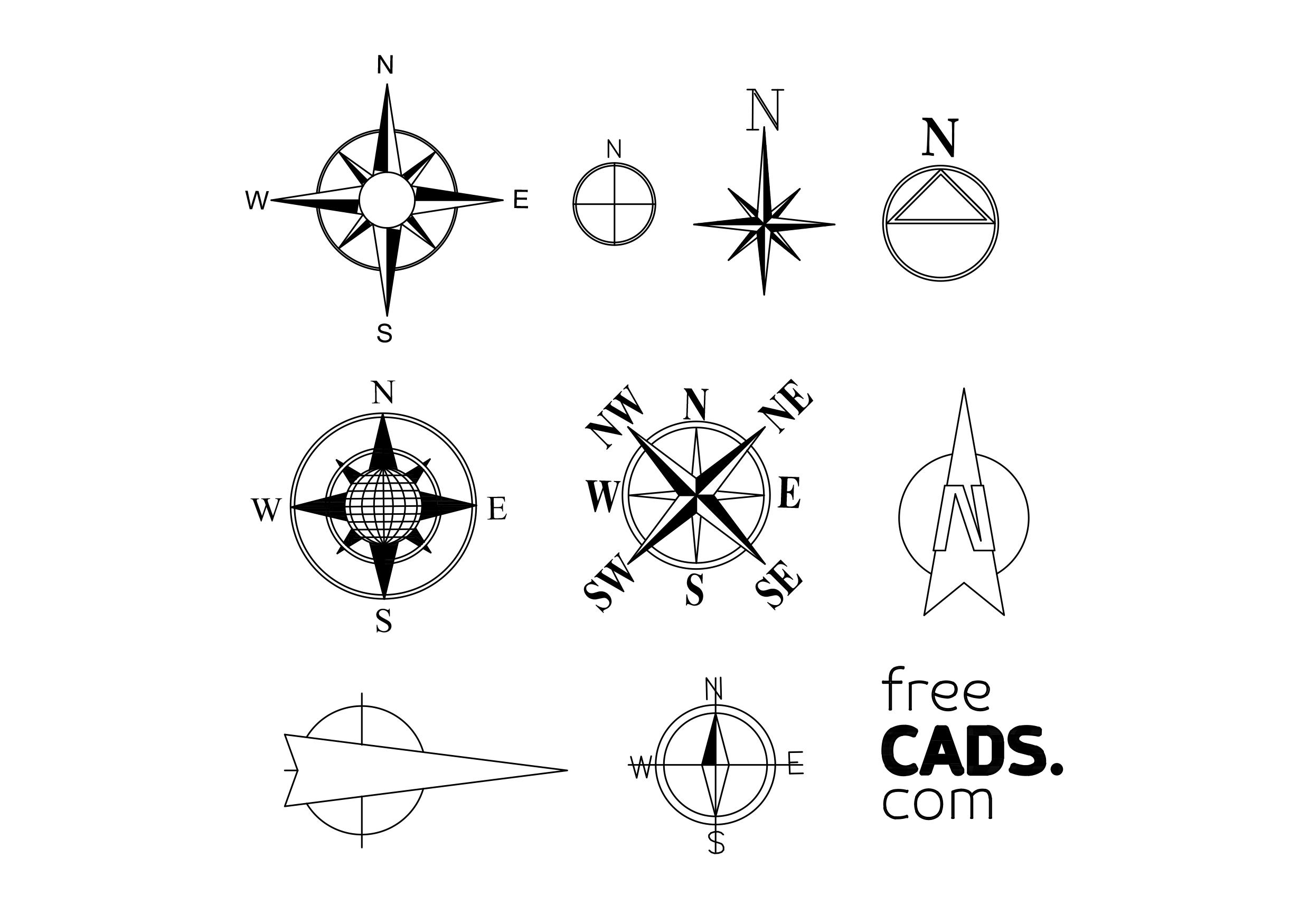 Free Compass Rose Bundle CAD Blocks – DWG, DXF, PDF Format