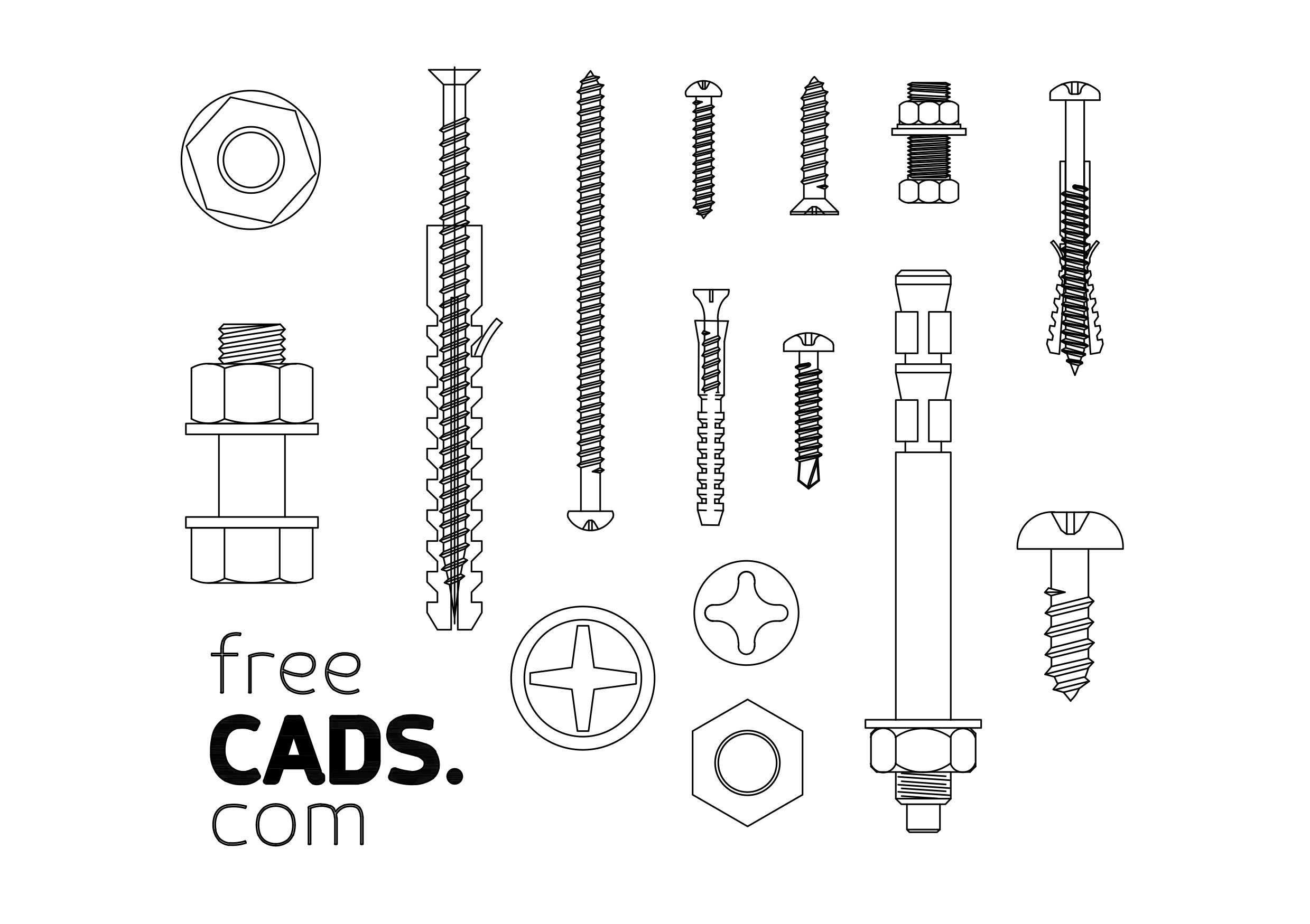 Free Screws Bundle CAD Blocks – DWG, DXF, PDF Format