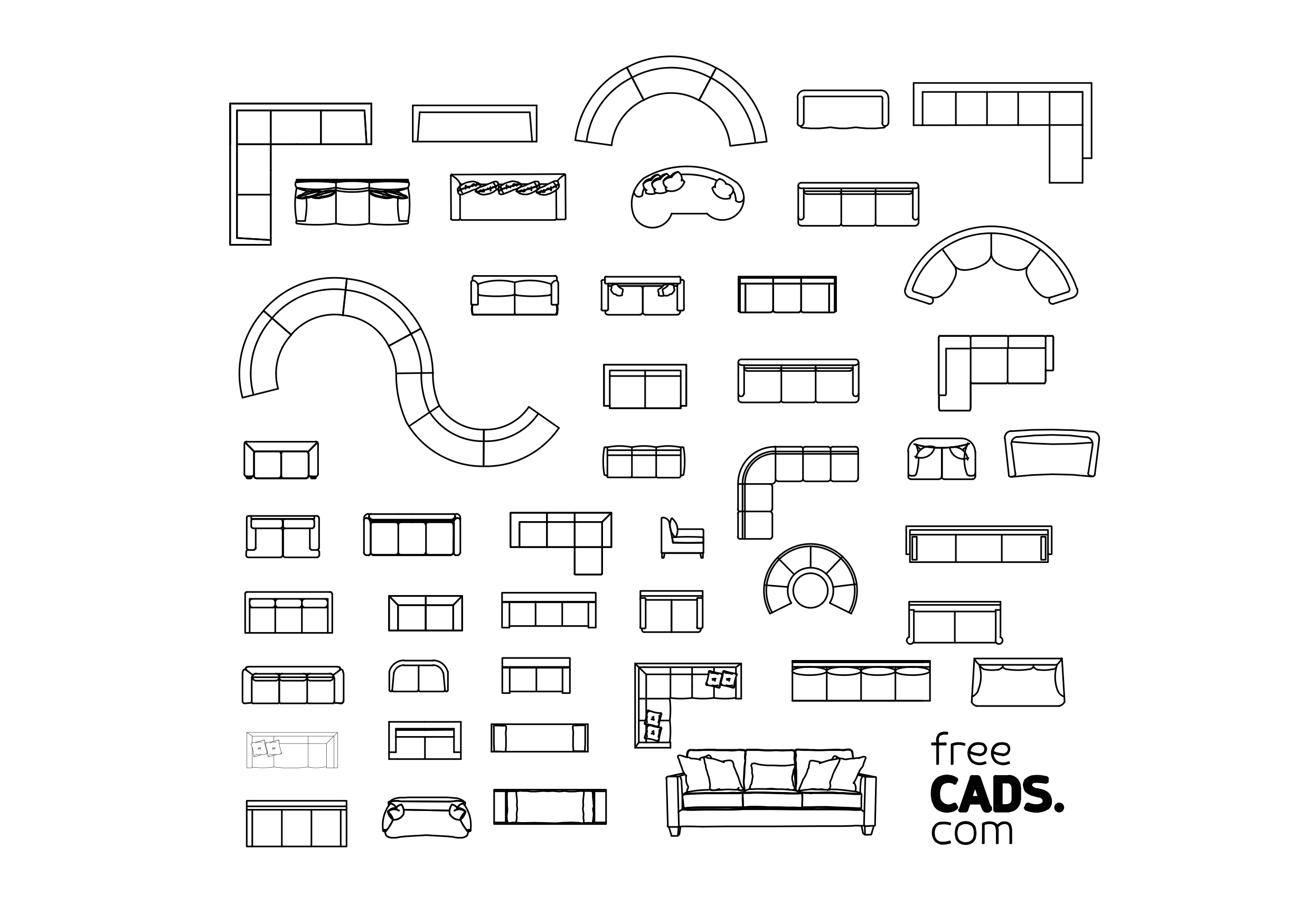 Free Sofas Bundle CAD Blocks – DWG, DXF, PDF Format