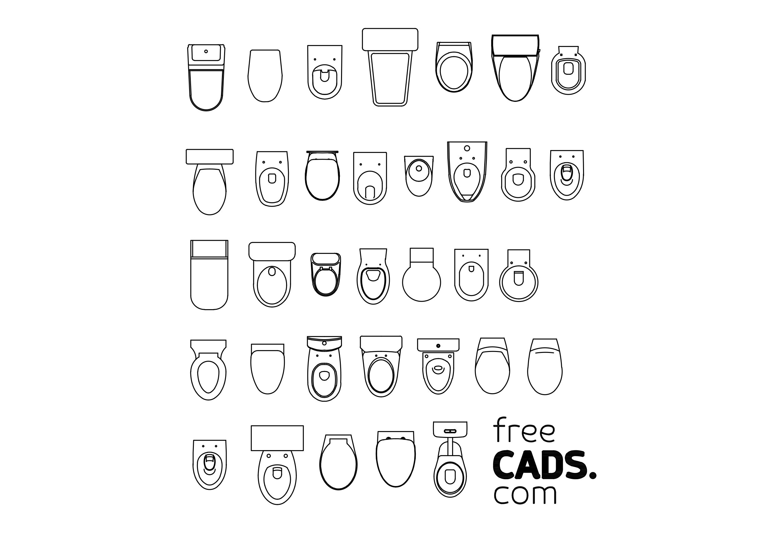 Free Toilets Bundle CAD Blocks – DWG, DXF, PDF Format