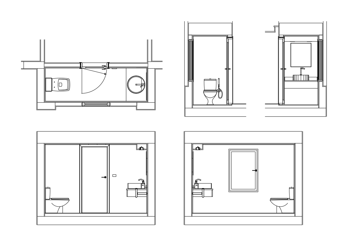 Free Bathroom set of drawings CAD Drawings – DWG, DXF, PDF Format