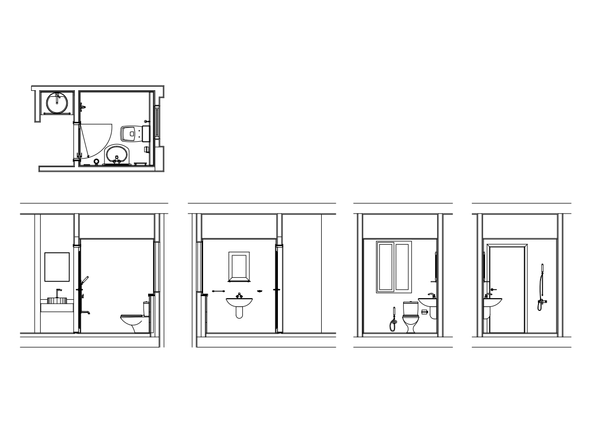 Free Bathroom set of drawings CAD Drawings – DWG, DXF, PDF Format