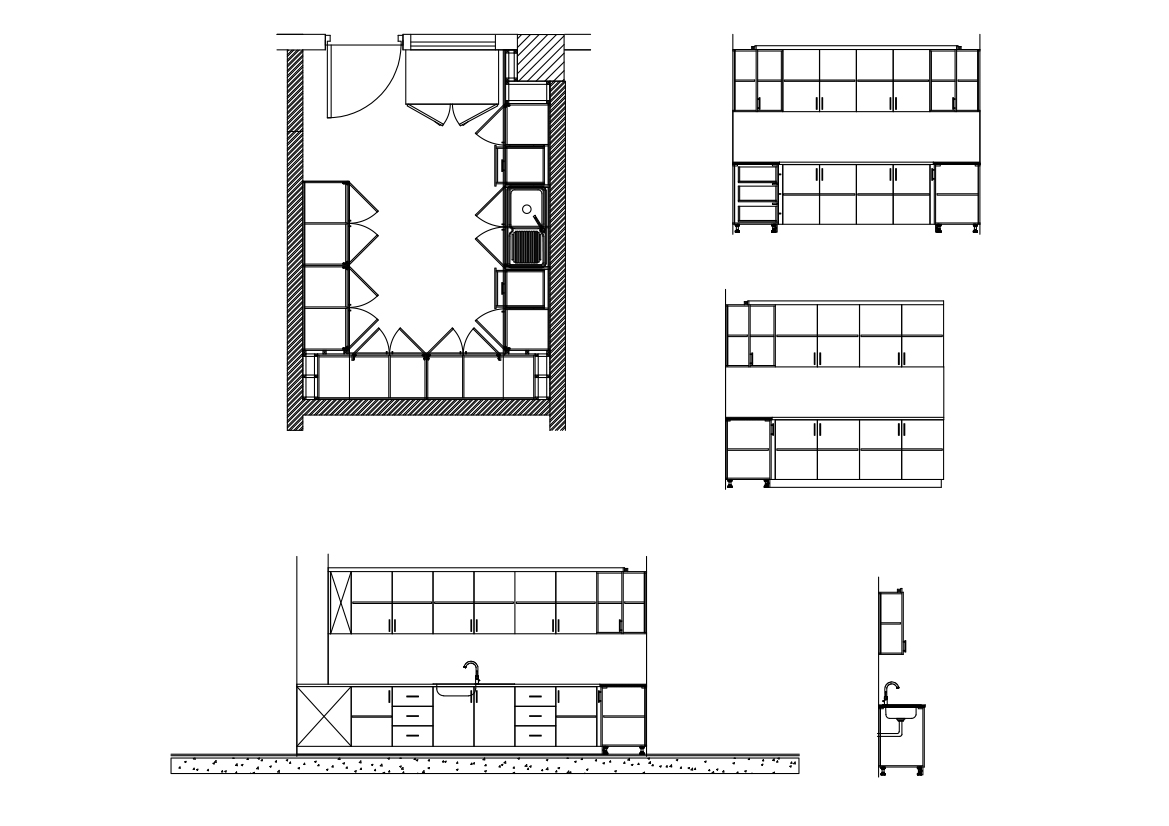 Free Home Kitchen set of drawings CAD Drawings – DWG, DXF, PDF Format